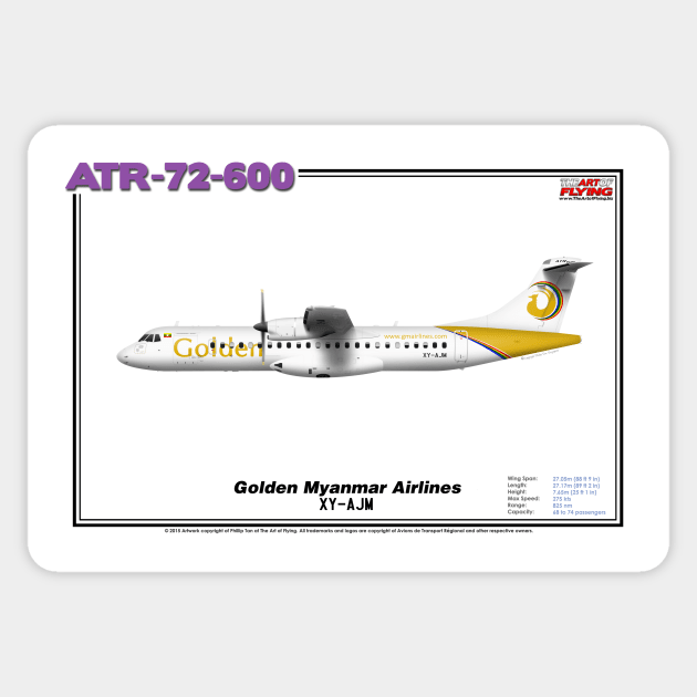 Avions de Transport Régional 72-600 - Golden Myanmar Airlines (Art Print) Sticker by TheArtofFlying